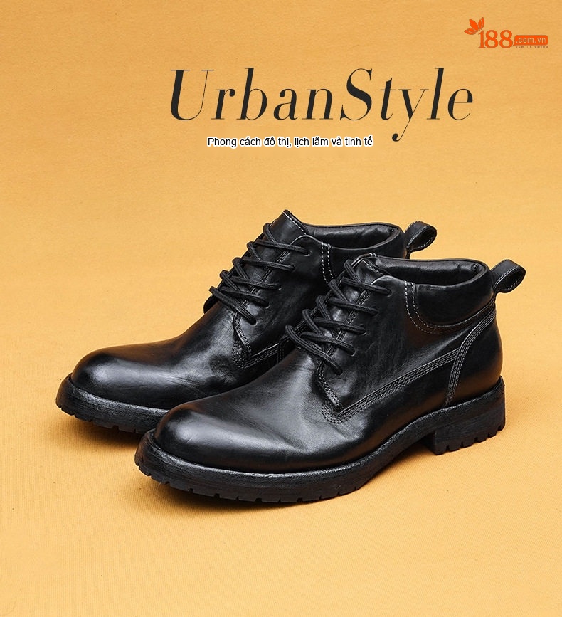 Giày Boot Nam Da Mã Cổ Cao Cột Dây Thủ Công Mỹ Chiều Cao Đế Khoảng 3cm Màu Nâu, Đỏ Nâu, Đen chi tiết 1