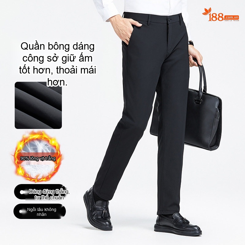 Quần Dài Nam 90% Lông Ngỗng Trắng Lót Lông Vũ Giữ Ấm Phong Cách Công Sở Màu Đen