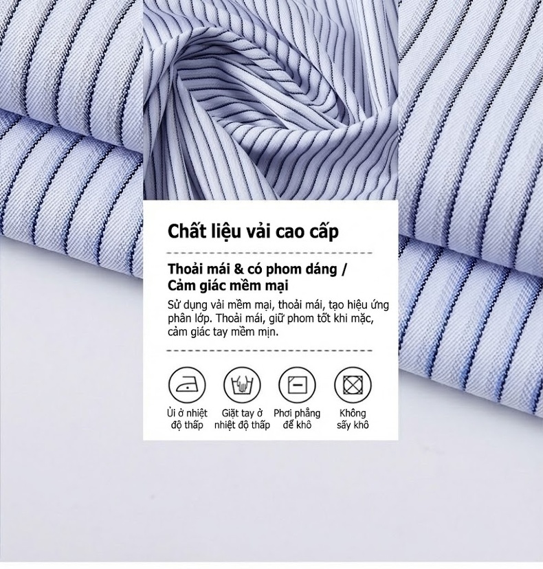 Áo Sơ Mi Nam Cotton Tơ Lụa Tay Ngắn Dáng Rộng Thoải Mái Màu Xanh Sọc chi tiết 3