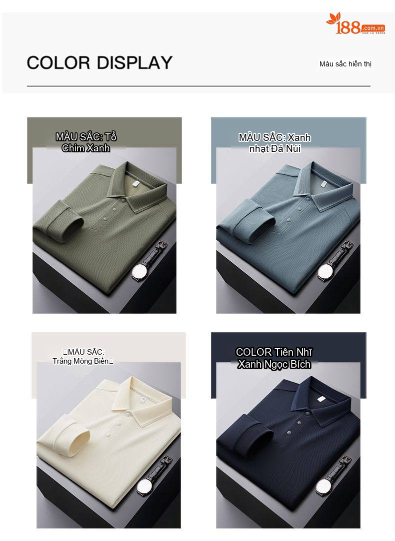Áo Polo Nam Dài Tay Thu Đông Chất Liệu Lụa Tằm Pha Len Màu Xanh, Kem, Navy, Olive... chi tiết 14