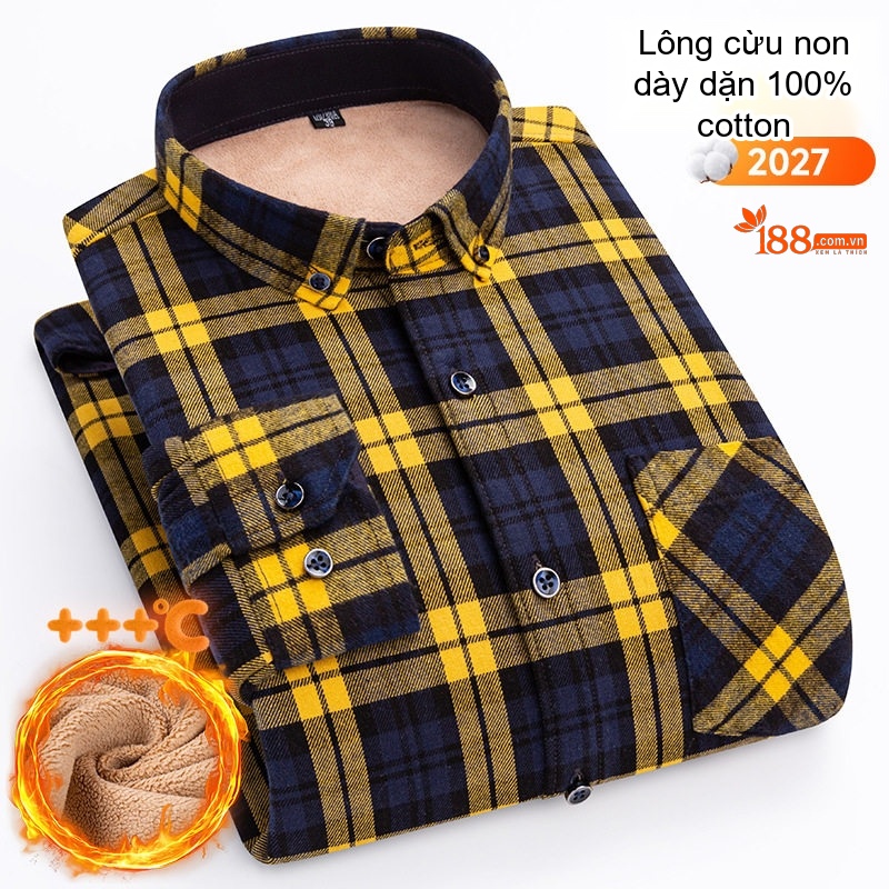 Áo Sơ Mi Nam Ca Rô Lông Cừu Non Cotton Dày Dặn Giữ Ấm Màu Đen, Đỏ, Xanh Dương, Xanh Lá...