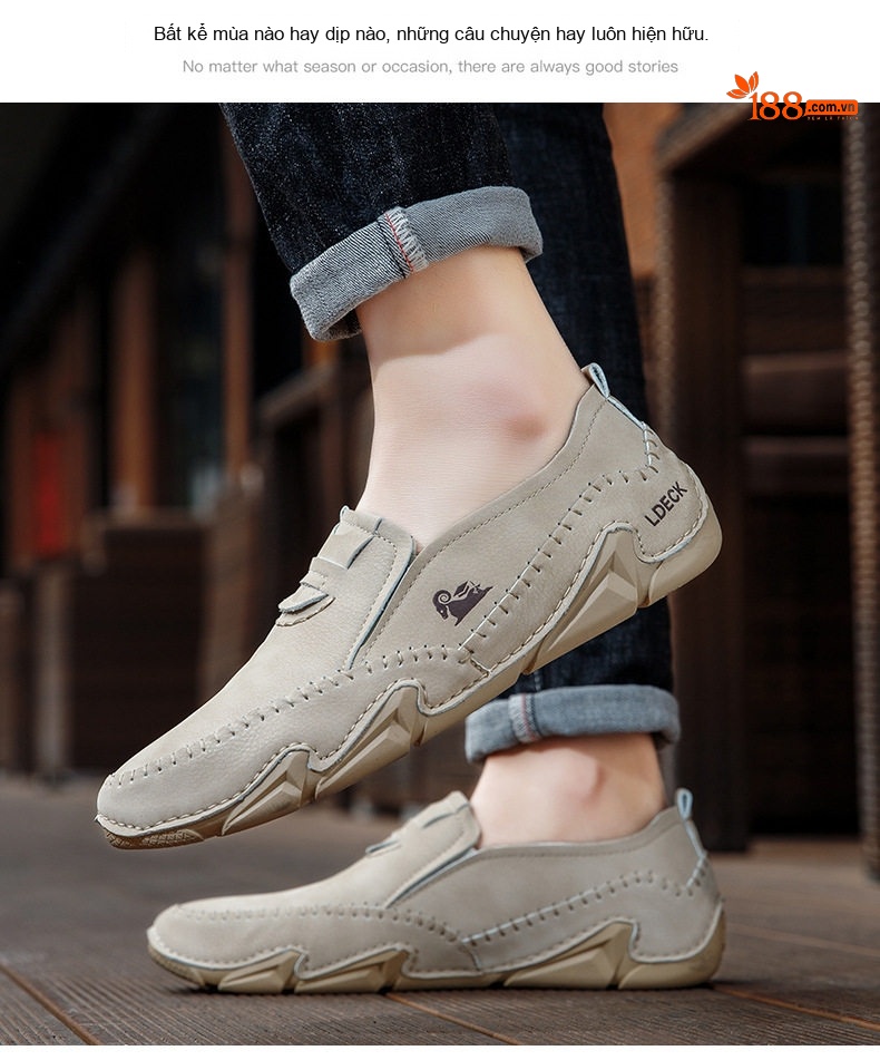 Giày Lười Nam Da Mờ Thoáng Khí Chống Trượt Chiều Cao Đế Khoảng 3cm Màu Kem, Đen, Nâu, Xám chi tiết 15