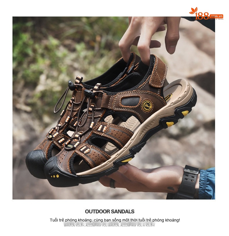 Sandal Rọ Nam Da Thật Thoáng Khí Đi Biển Chiều Cao Đế Khoảng 3cm Màu Nâu, Đen chi tiết 29