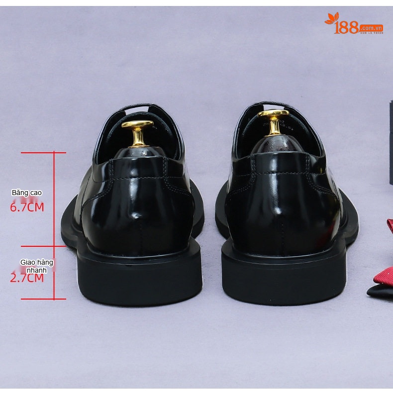 Giày Tây Derby Nam Da Bò Bề Mặt Bóng Chiều Cao Đế Khoảng 3cm Màu Đen, Nâu chi tiết 18