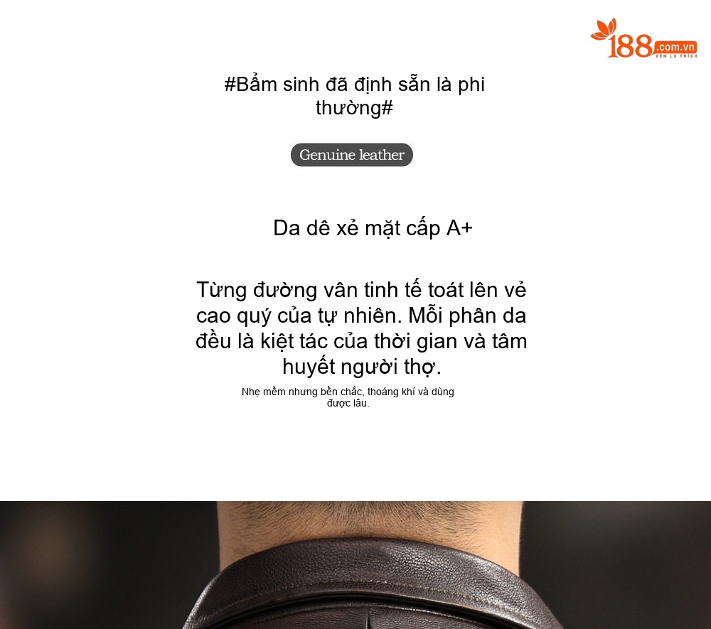 Áo Khoác Da Thật Nam Dáng Ôm Cổ Bẻ Phong Cách Motor Da Sáp Dầu Màu Nâu chi tiết 3