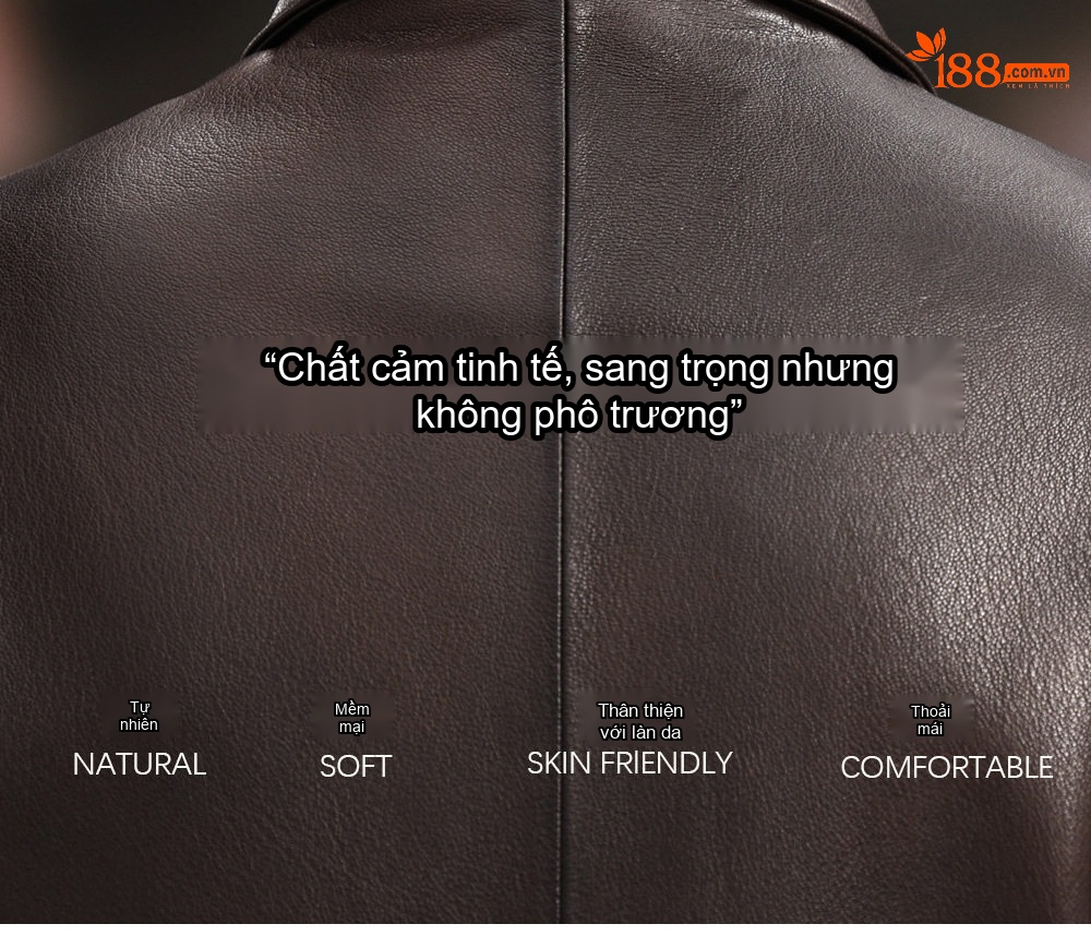 Áo Khoác Da Thật Nam Dáng Ôm Cổ Bẻ Phong Cách Motor Da Sáp Dầu Màu Nâu chi tiết 4