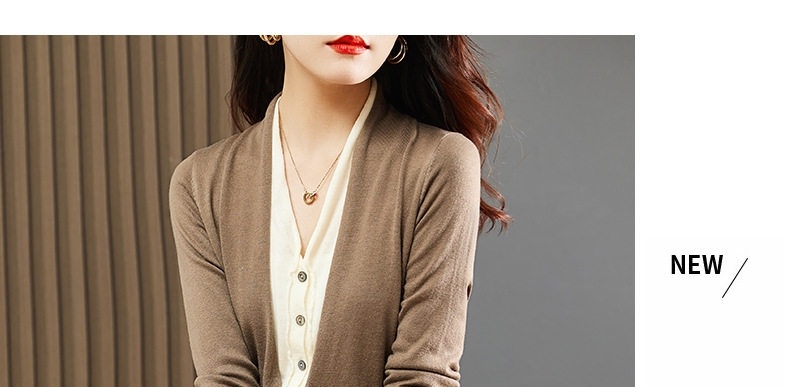 Váy Bộ Dệt Kim Nữ Thu Đông Áo Cardigan Quần Áo Nhỏ Chân Váy Lưới Màu Be, Nâu chi tiết 23