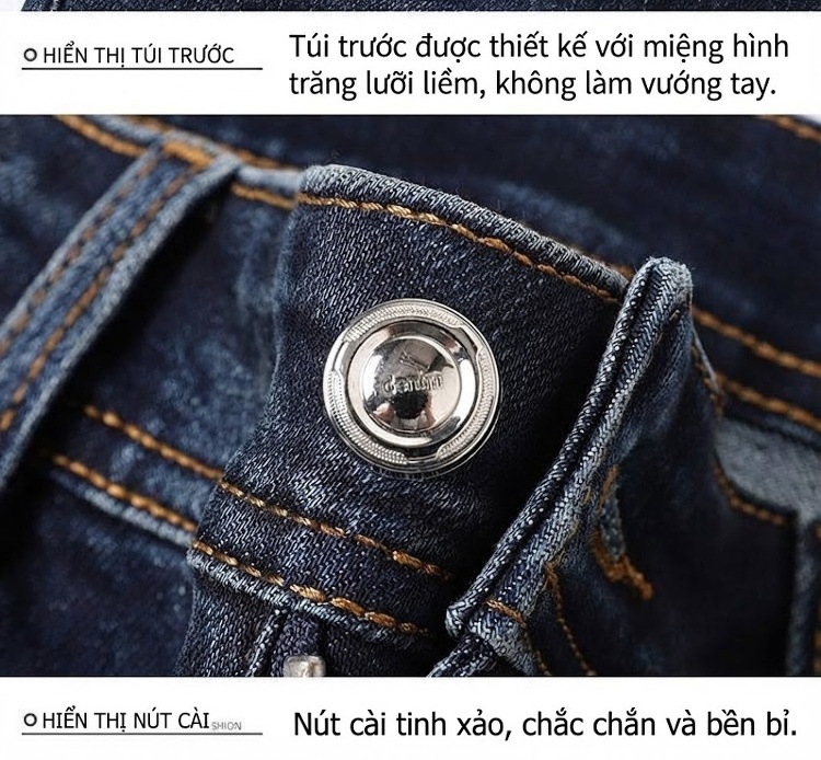 Quần Jean Nam Cotton In Họa Tiết Rách Gối Dáng Ôm Vừa Màu Xanh chi tiết 40