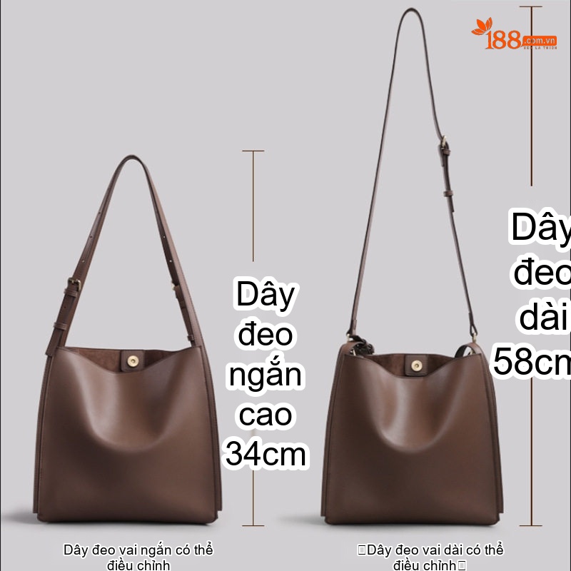 Túi Tote Da Thật 2025 Dáng Xô Đeo Vai/Đeo Chéo, Sức Chứa Lớn Màu Nâu, Đen