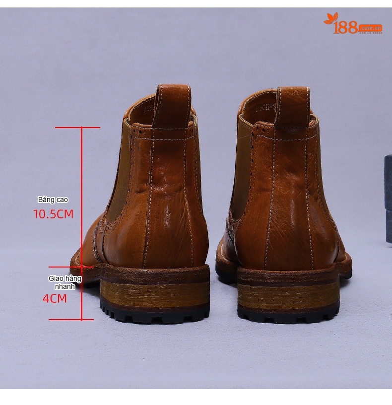 Boot Nam Cao Cổ Da Bóng Khóa Kéo Bên Hông Chiều Cao Đế Khoảng 3cm Màu Nâu, Đen chi tiết 21