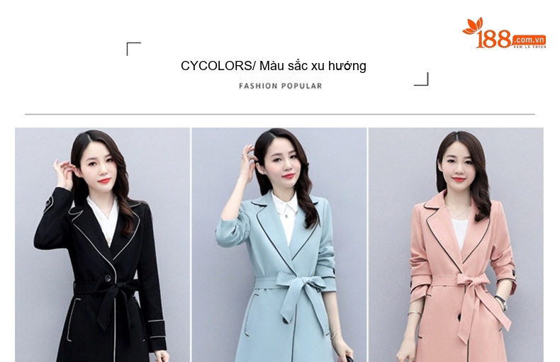 Áo Khoác Mangto Nữ Dáng Dài Thắt Eo Phong Cách Anh Quốc Thanh Lịch Màu Be, Hồng, Xanh chi tiết 12