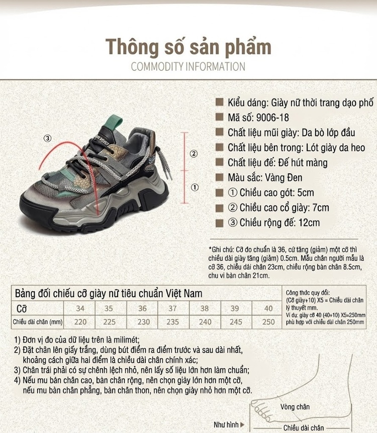 Giày Thể Thao Nữ Da Bò Phối Màu Chiều Cao Đế Khoảng 5cm Màu Bạc, Xám, Xanh, Nâu... chi tiết 2