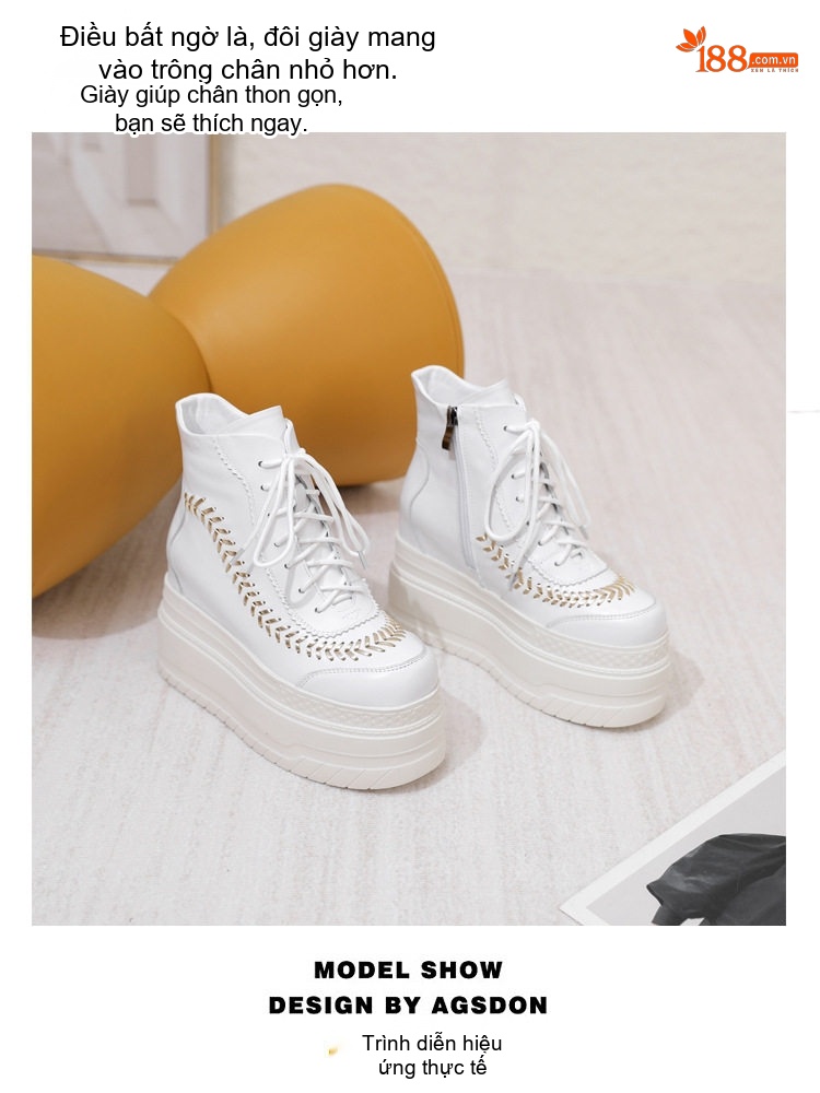 Boot Nữ Cổ Ngắn Đế Xuồng Platform Chiều Cao Đế Khoảng 10cm Da Bóng Màu Đen, Vàng, Trắng chi tiết 3