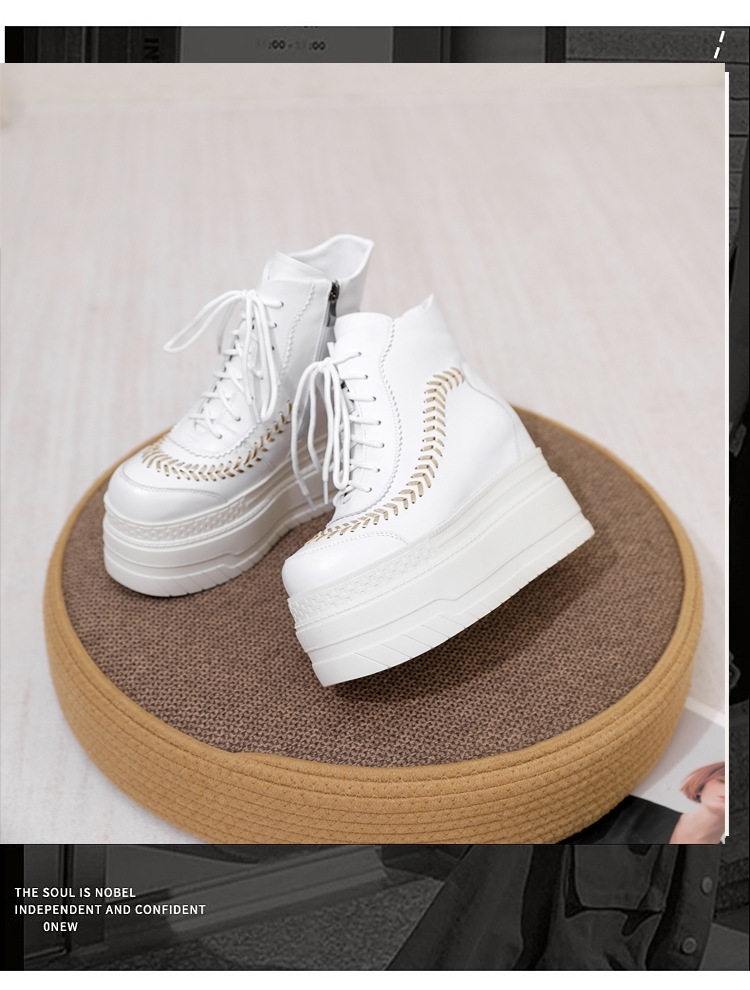 Boot Nữ Cổ Ngắn Đế Xuồng Platform Chiều Cao Đế Khoảng 10cm Da Bóng Màu Đen, Vàng, Trắng chi tiết 4