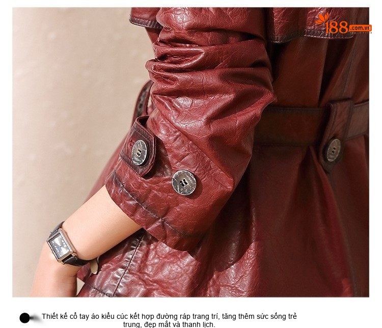 Áo Khoác Da Thật Nữ Dáng Ngắn Cổ chữ Vest Thời Trang Màu Đỏ chi tiết 16
