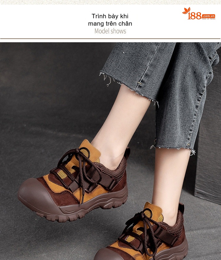 Giày Nữ Cột Dây Phối Màu Đế Dày Vải Dệt Chiều Cao Đế Khoảng 4cm Màu Nâu, Vàng, Đỏ, Xanh... chi tiết 6