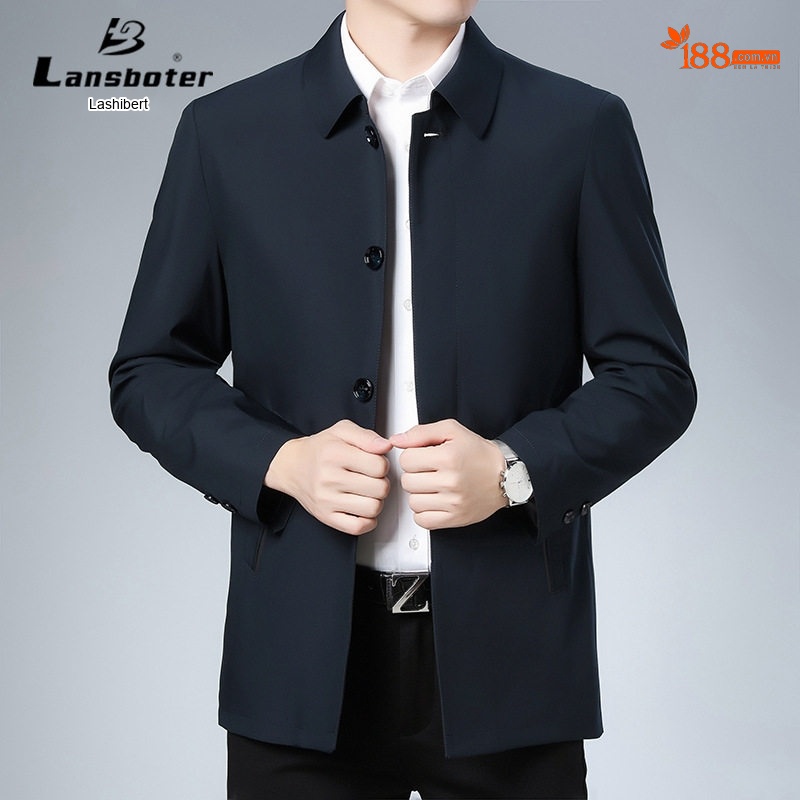 Áo Khoác Jacket Nam Cổ Bẻ Màu Trơn Dáng Vừa Vặn Màu Xanh Navy, Nâu