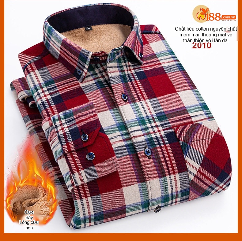 Áo Sơ Mi Nam Ca Rô Lông Cừu Non Cotton Dày Dặn Giữ Ấm Màu Đen, Đỏ, Xanh Dương, Xanh Lá... chi tiết 37