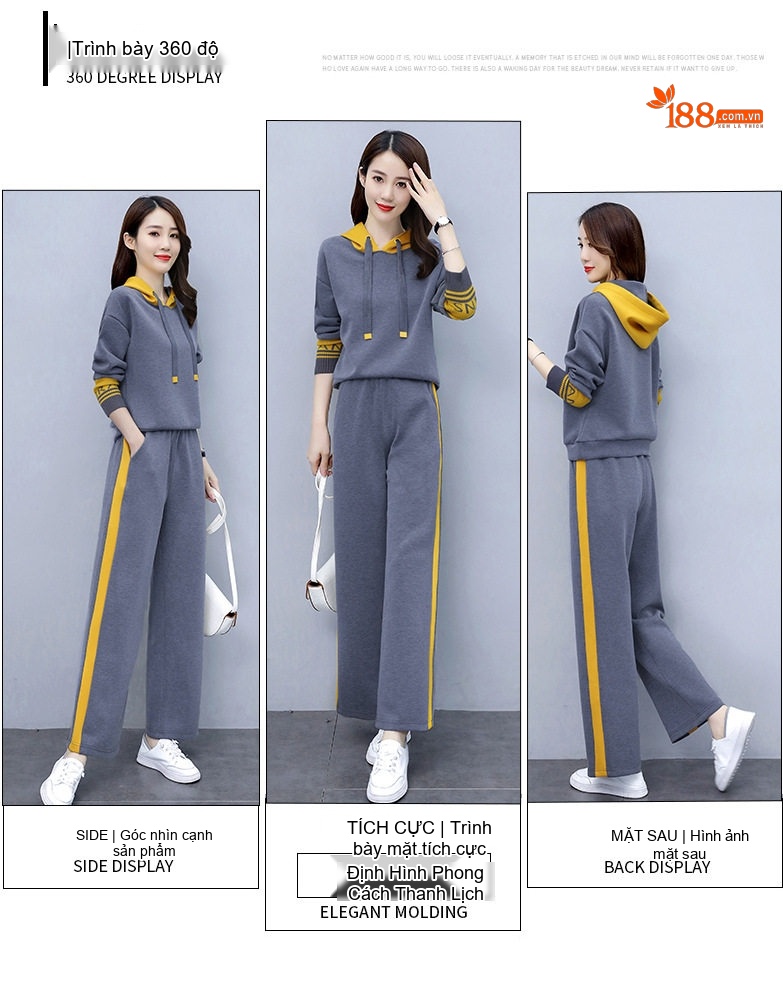 Bộ đồ thể thao nữ thu đông dáng rộng quần ống rộng phong cách thời trang chi tiết 3