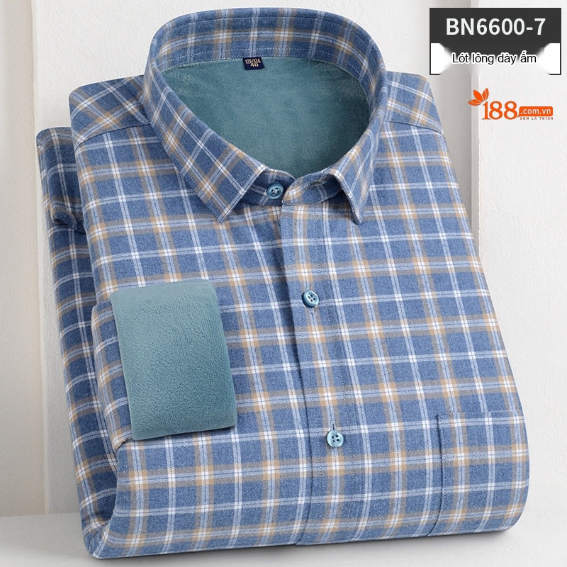 Áo Sơ Mi Nam Dài Tay Cotton Lót Lông Dày Dặn Giữ Ấm Màu Xanh Dương, Xám, Đen, Đỏ...