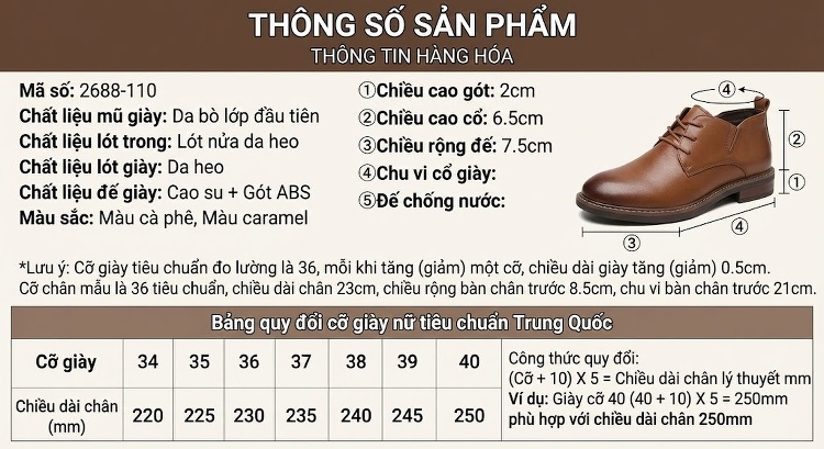 Giày Búp Bê Nữ Da Bò Mũi Nhọn Buộc Dây Chiều Cao Đế Khoảng 1cm Màu Nâu, Vàng chi tiết 2
