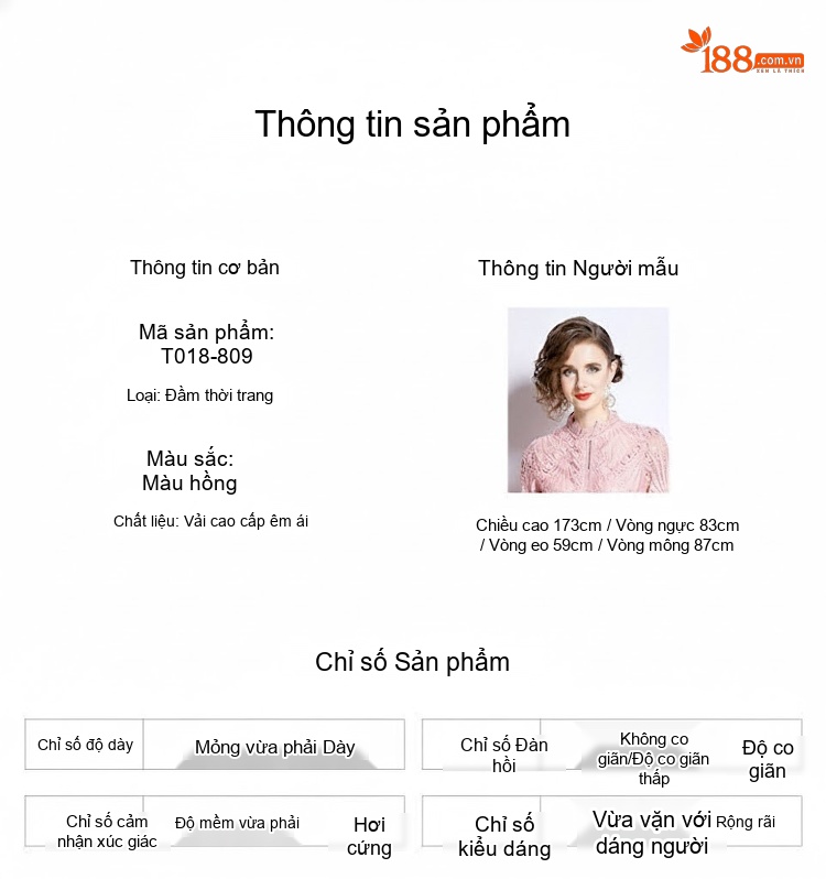 Váy liền thân Nữ Cổ Điển Thêu Họa Tiết Ren Eo Cao Dáng Xòe Màu Hồng chi tiết 14