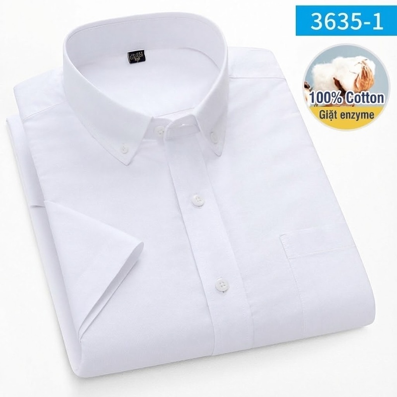 Áo Sơ Mi Tay Ngắn Nam Cotton Oxford Màu Trắng, Xanh Dương, Xanh Mint, Hồng...