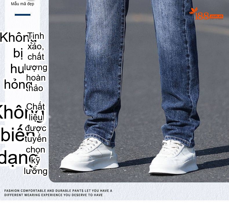 Quần Jean Dáng Suông Nam Co Giãn Thoải Mái Màu Xanh Đậm, Xanh Nhạt chi tiết 4