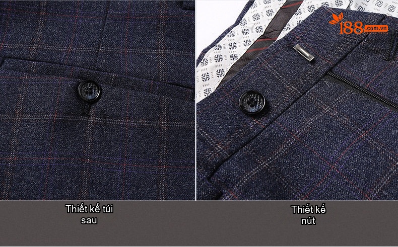 Bộ Vest Nam Kẻ Caro 3 Món Phong Cách Doanh Nhân Trẻ Trung Màu Xám, Xanh Dương chi tiết 20