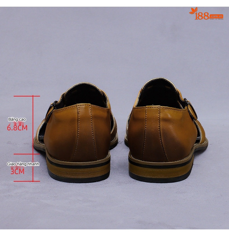 Sandal Da Thật Nam Quai Khóa Bít Mũi Thoáng Khí Đế Cao 2cm chi tiết 18