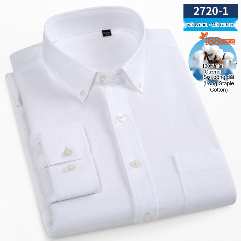 Áo Sơ Mi Tay Dài Nam Cotton Oxford Dáng Ôm Màu Trắng, Xanh Dương, Xám, Xanh Lá...