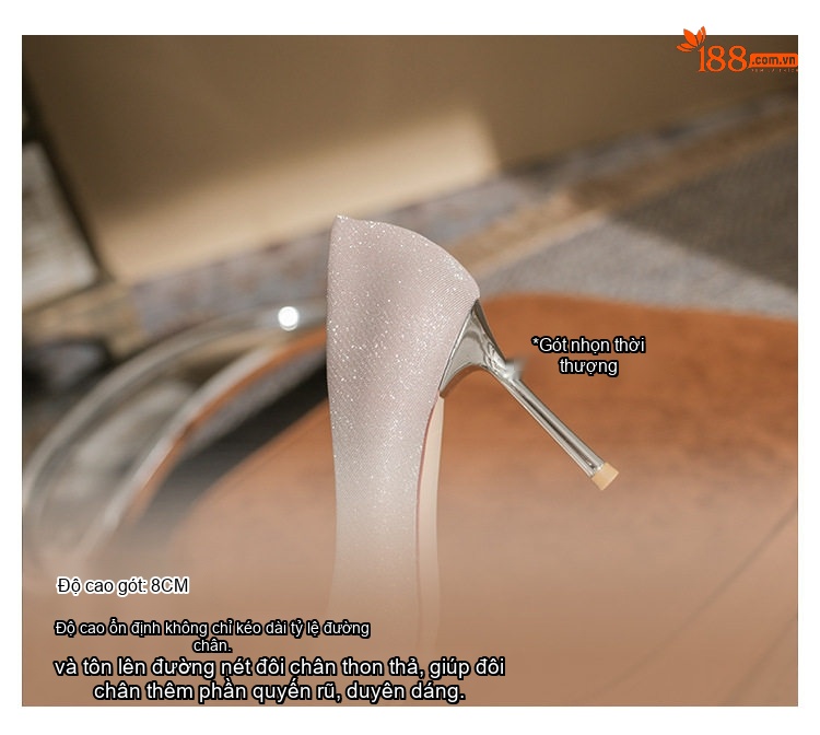 Giày Cao Gót Nữ Mũi Nhọn Gradient Bề Mặt Lấp Lánh Chiều Cao Đế 6cm Màu Bạc chi tiết 9