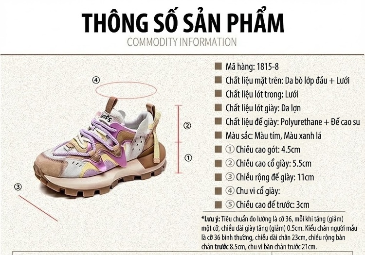 Giày Sneaker Nữ Đế Dày Tăng Chiều Cao Khoảng 5cm Phối Màu chi tiết 2