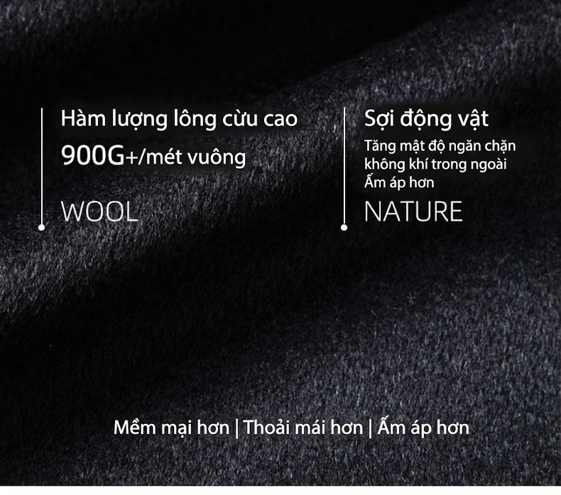 Áo Khoác Dạ Nam Dáng Dài Cổ Bẻ Chất Liệu Lông Dê Màu Đen chi tiết 2
