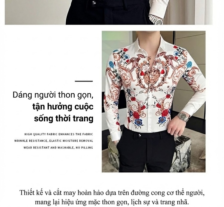 Áo Sơ Mi Nam Tay Dài In Họa Tiết Cá Tính chi tiết 6