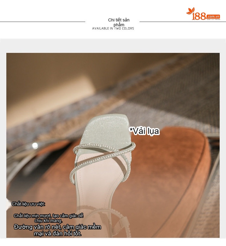 Giày Sandal Cao Gót Nữ Quai Mảnh Hở Ngón Đính Đá Gót Cao 8cm Màu Đen, Trắng chi tiết 7