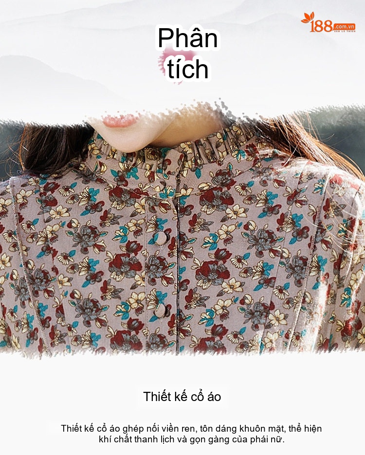 Váy Dài Tay Lỡ Nữ Cổ Trụ Họa Tiết Hoa Vintage Thoáng Mát chi tiết 6