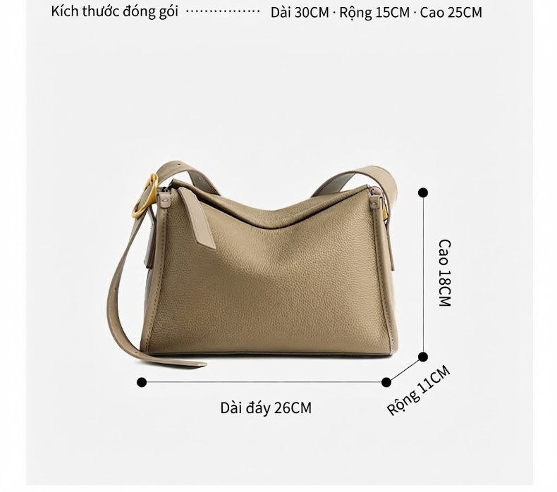 Túi Đeo Vai/Đeo Chéo Nữ Da Bò Phong Cách Thanh Lịch, Sức Chứa Lớn Màu Đen, Kem chi tiết 5
