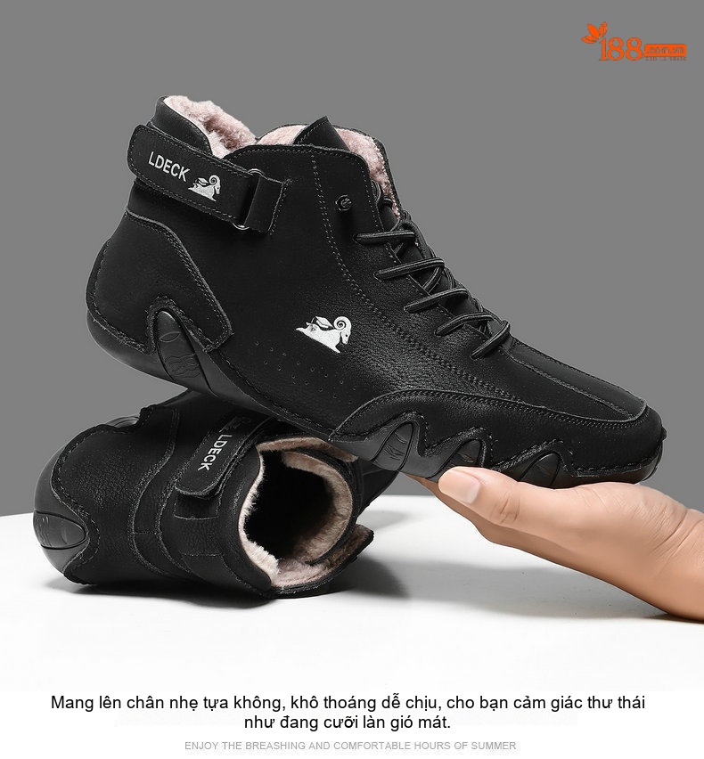 Giày Cao Cổ Nam Giữ Ấm Da Mờ Thể Thao Đế Bệt Chiều Cao Đế Khoảng 3cm Màu Kem, Nâu, Xám chi tiết 20