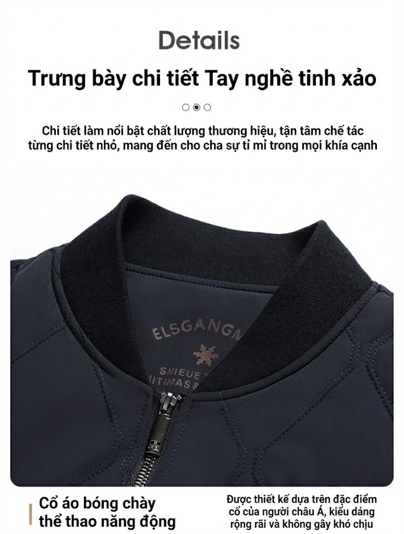 Áo Khoác Bông Nam Cổ Bóng Chày Lụa Tằm Cotton Mỏng Nhẹ Màu Đen chi tiết 12