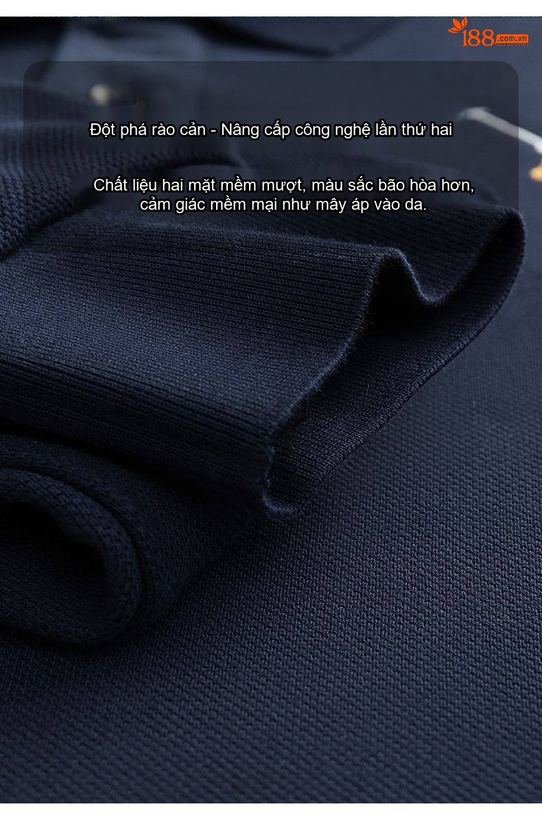 Áo Polo Nam Tay Dài Cotton Lót Lông Cừu Màu Xanh Dương, Xanh Navy, Kem, Xanh Lá chi tiết 5