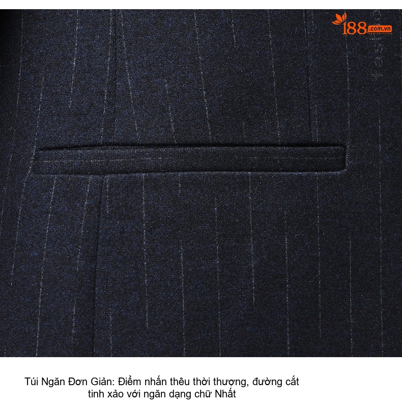 Bộ Vest Nam Kẻ Sọc Co Giãn Ôm Dáng Màu Xanh Đen chi tiết 15