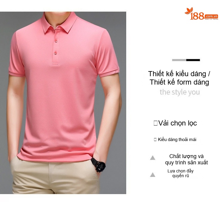 Áo Polo Nam Lụa Tơ Tằm Cộc Tay Phong Cách Doanh Nhân Màu Hồng, Đen, Đỏ, Xanh... chi tiết 3