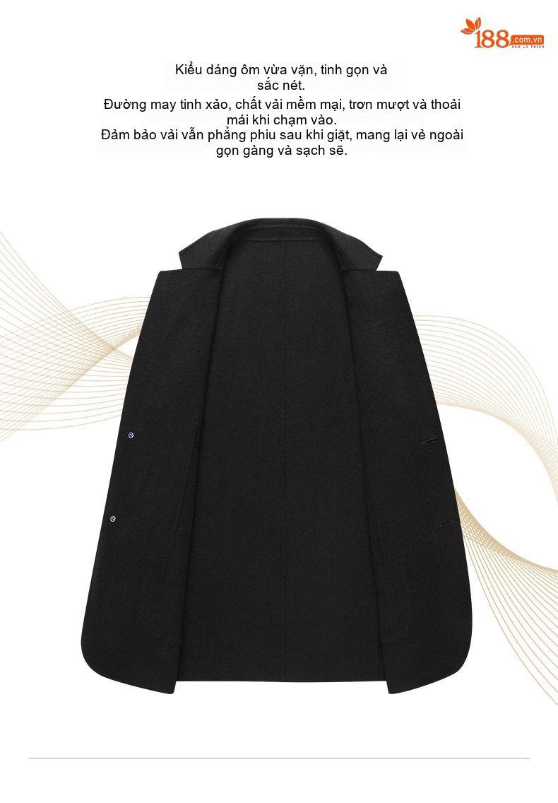 Áo Vest Nam Hai Lớp Toàn Bộ Lông Cừu Màu Đen, Xanh Navy, Xám, Nâu chi tiết 9