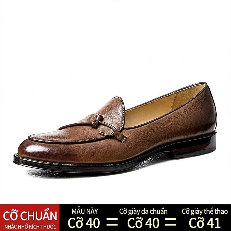 Giày Lười Nam Da Bò Thoáng Khí Chiều Cao Đế Khoảng 3cm Màu Đen, Nâu