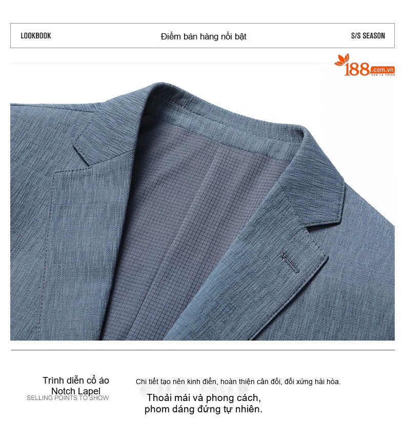 Áo Vest/Blazer Nam Thu Đông Hoạ Tiết Gợn Sóng Ôm Dáng Màu Xanh chi tiết 3