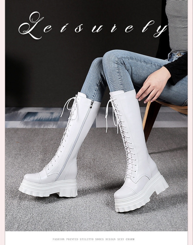 Boot Nữ Cổ Cao Đế Bánh Mì 10cm Phong Cách Anh Quốc Màu Đen, Trắng chi tiết 9
