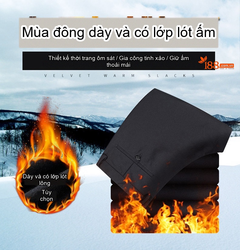 Quần Âu Nam Dáng Ôm Lót Lông Dày Dặn Phong Cách Hàn Quốc Màu Đen, Xanh Navy chi tiết 6