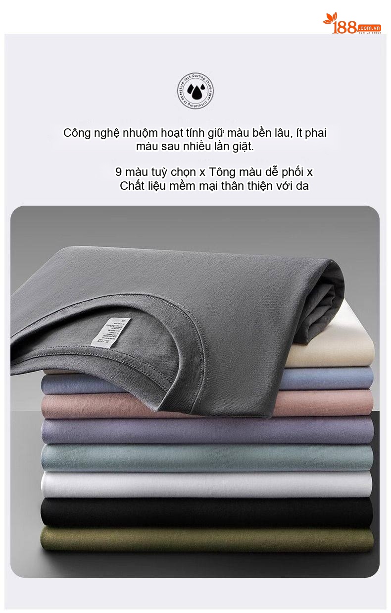 Áo Thun Tay Dài Nam Cotton 270g Cổ Tròn Dáng Rộng Màu Xám, Trắng, Đen, Xanh... chi tiết 9