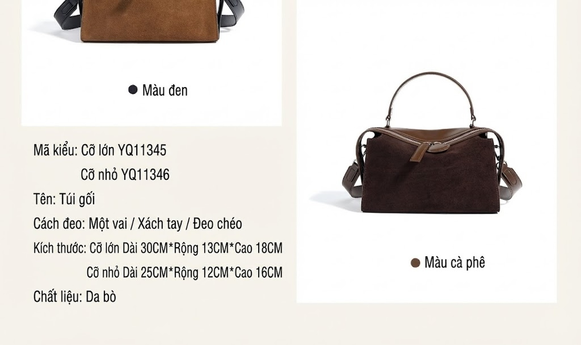 Túi Xách Tay Nữ Da Mờ Phối Da Bóng Cao Cấp Màu Nâu, Đen chi tiết 8